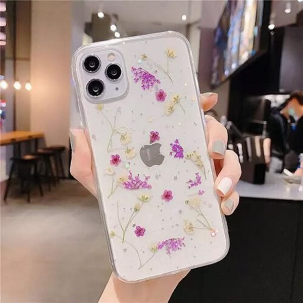 For Apple iPhone 11 Pro Max Smart Shockproof Dry Flower Glitter TPU Back Cover Case (Purple) - Image 2