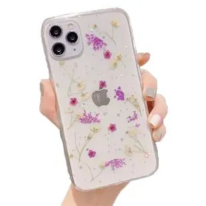 For Apple iPhone 11 Pro Max Smart Shockproof Dry Flower Glitter TPU Back Cover Case (Purple)