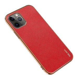 For Apple iPhone 12 Soft Leather Shockproof Luxury Stream Plating Elegant Case Cover (Red)