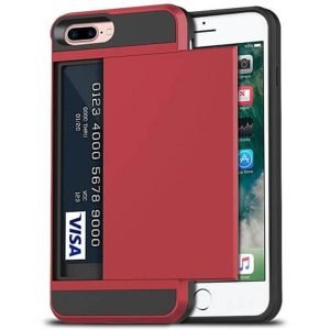 For Apple iPhone 7 Plus Shockproof Card Slot Wallet Heavy Duty Case Tough 360 Case Cover (Red)