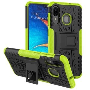 Samsung Galaxy A20 Heavy Duty Tough Kickstand Shockproof Rugged Case Cover (Green)