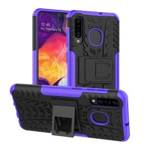 Samsung Galaxy A20 Heavy Duty Tough Kickstand Shockproof Rugged Case Cover (Purple)