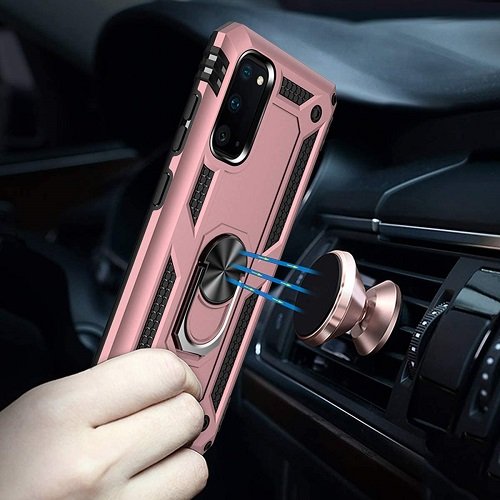 Samsung Galaxy Note 20 Magnetic Ring Rugged Shockproof Case Heavy Duty Protective Back Cover (Rose Gold)