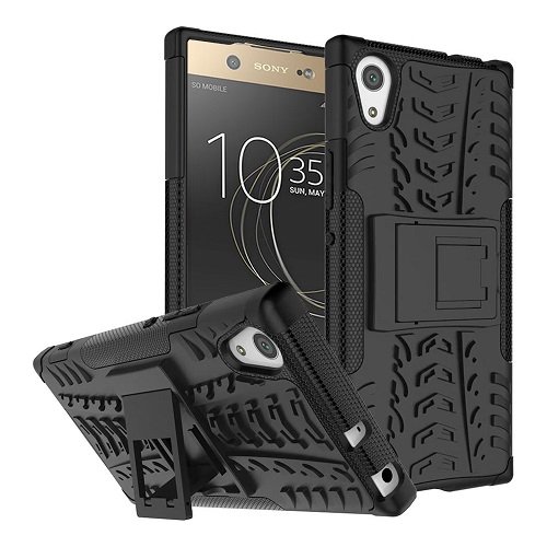 Sony XA1 Heavy Duty Tough Kickstand Shockproof Rugged Case Cover (Black)