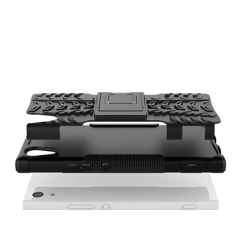 Sony XA1 Heavy Duty Tough Kickstand Shockproof Rugged Case Cover (Black)