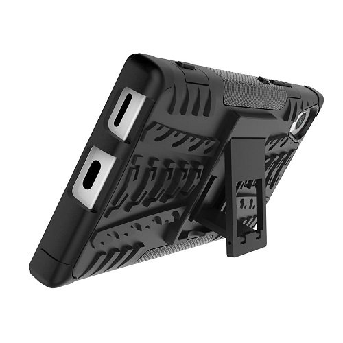 Sony XA1 Heavy Duty Tough Kickstand Shockproof Rugged Case Cover (Black)