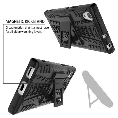 Sony XA1 Heavy Duty Tough Kickstand Shockproof Rugged Case Cover (Black)