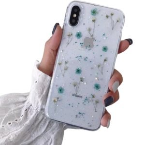For Apple iPhone XS Max Blue Smart Shockproof Dry Flower Glitter TPU Cover Case (Blue)