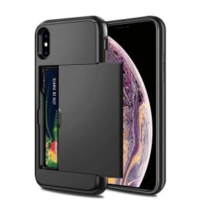 For Apple iPhone X Shockproof Card Slot Wallet Heavy Duty Case Tough 360 Case Cover (Black)