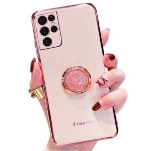Samsung Galaxy S20 Ultra Plating Ring Cover Ring Case Shockproof Luxury Stream Plating Elegant Cover Case (Pink)
