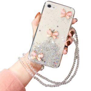 For Apple iPhone 7 Smart Shockproof Glitter Crystal butterfly Wrist Strap Case Cover (White)