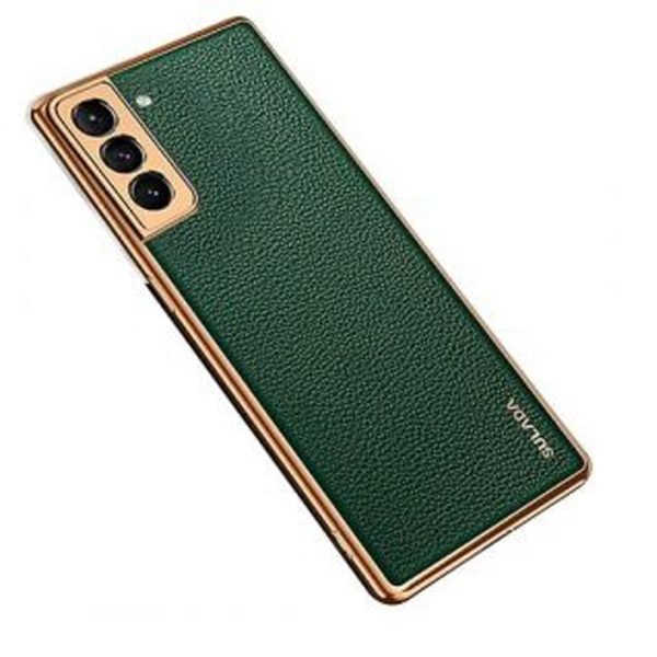 For Samsung Galaxy S21 Soft Leather Shockproof Luxury Stream Plating Elegant Case Cover (Green)