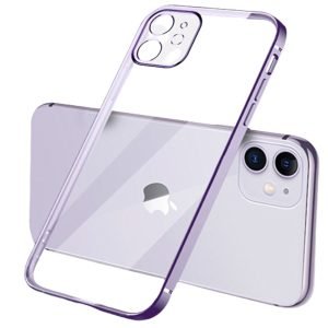 For Apple iPhone 12 Smart Shockproof Luxury Stream Electro Plating Clear Elegant Case Cover (Purple)