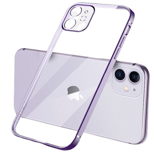 For Apple iPhone 12 Smart Shockproof Luxury Stream Electro Plating Clear Elegant Case Cover (Purple)