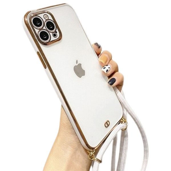 For Apple iPhone 12 Pro Luxury Stream Electro Plating With Chain Elegant Case Cover (White)
