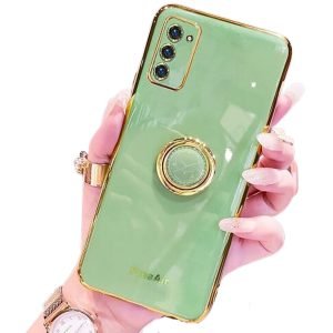 For Samsung Galaxy S20 Plus Ring Case Shockproof Luxury Stream Plating Elegant Cover Case (Green)