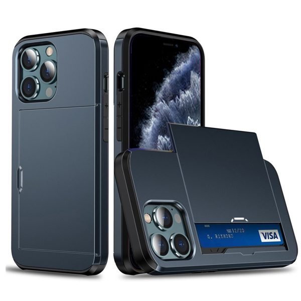 For Apple iPhone 11 Pro Shockproof Card Slot Wallet Heavy Duty Case Tough 360 Case Cover (Blue)