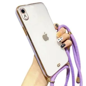 For iPhone XR Luxury Stream Electro Plating With Chain Elegant Case Cover (Purple)