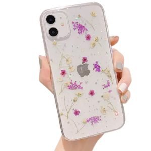 For Apple iPhone 11 Purple Smart Shockproof Dry Flower Glitter TPU Cover Case (Purple)