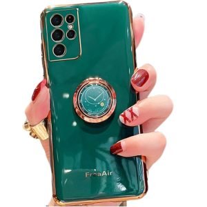 Samsung Galaxy S20 Ultra Plating Ring Cover Ring Case Shockproof Luxury Stream Plating Elegant Cover Case (Dark Green)