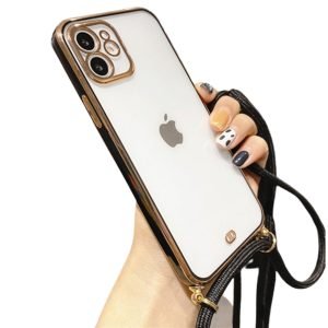 For iPhone 11 Luxury Stream Electro Plating With Chain Elegant Case Cover (Black)