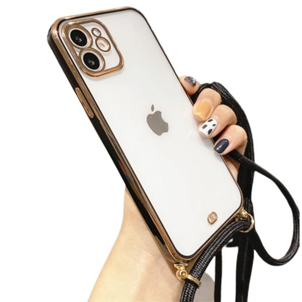 For iPhone 11 Luxury Stream Electro Plating With Chain Elegant Case Cover (Black)