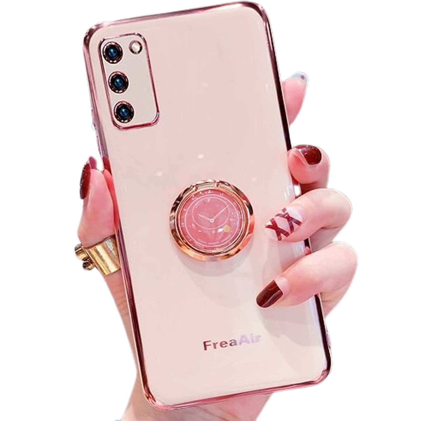 For Samsung Galaxy S20 Ring Case Shockproof Luxury Stream Plating Elegant Cover Case (Pink)