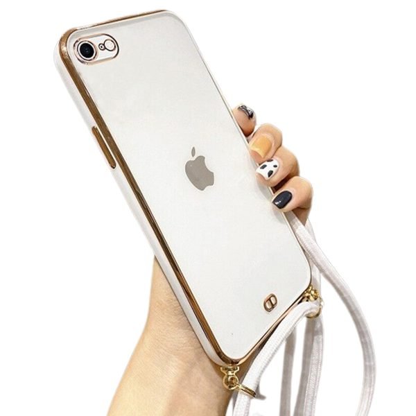 For iPhone 8 Luxury Stream Electro Plating With Chain Elegant Case Cover (White)