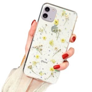 For Apple iPhone 11 Smart Shockproof Dry Flower Glitter Life Proof TPU Cover Case (Yellow)