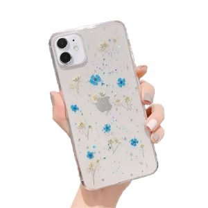 For Apple iPhone 11 Smart Shockproof Dry Flower Glitter Life Proof TPU Back Back Cover Case (Blue)