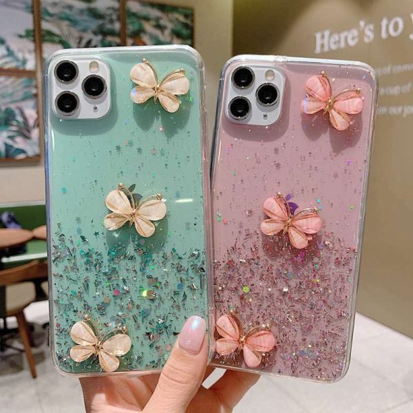 For Apple iPhone 8 Smart Shockproof Glitter Crystal butterfly Wrist Strap Case Cover (Green) - Image 5