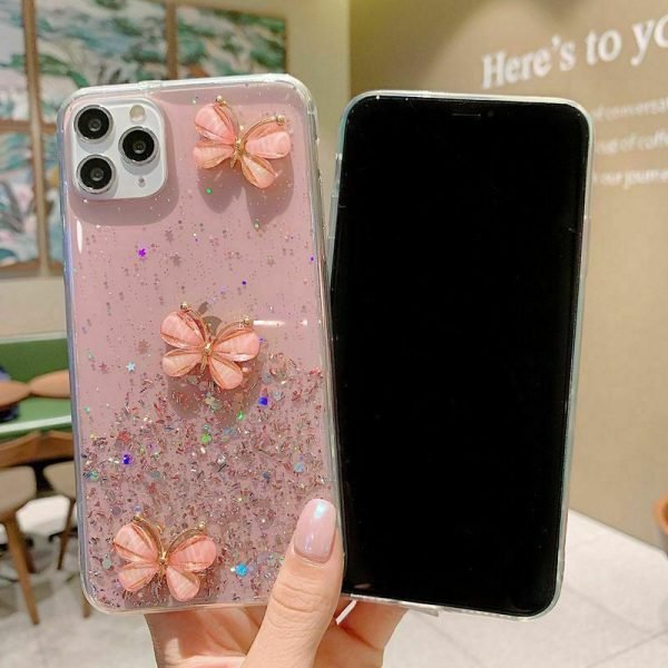 For Apple iPhone 11 Pro Max Smart Shockproof Glitter Crystal butterfly Wrist Strap Case Cover (Green) - Image 5