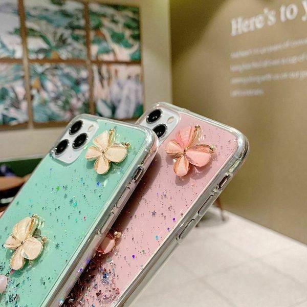 For Apple iPhone 8 Smart Shockproof Glitter Crystal butterfly Wrist Strap Case Cover (Green) - Image 3