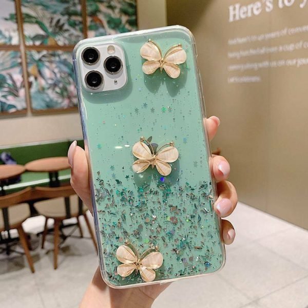For Apple iPhone XR Smart Shockproof Glitter Crystal butterfly Wrist Strap Case Cover (Green) - Image 6
