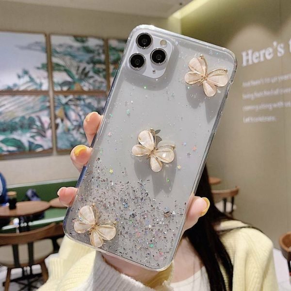 For Apple iPhone 11 Smart Shockproof Glitter Crystal butterfly Wrist Strap Case Cover (White) - Image 7