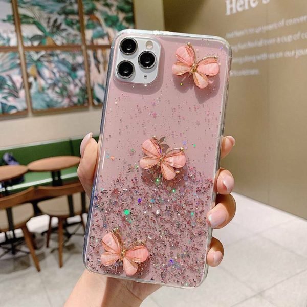 For Apple iPhone 11 Pro Max Smart Shockproof Glitter Crystal butterfly Wrist Strap Case Cover (Green) - Image 3