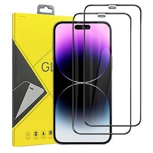 [2 Pack] Apple iPhone 14 Pro Full Coverage Tempered Glass Screen Protector Film Guard (Black)
