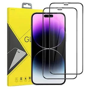 [2 Pack] Apple iPhone 14 Pro Full Coverage Tempered Glass Screen Protector Film Guard (Black)