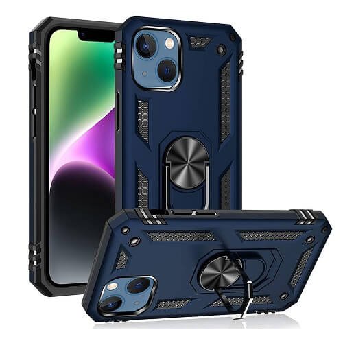 Apple iPhone 14 Magnetic Ring Rugged Shockproof Case Heavy Duty Protective Back Cover (Blue)