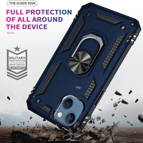 Apple iPhone 14 Magnetic Ring Rugged Shockproof Case Heavy Duty Protective Back Cover (Blue)