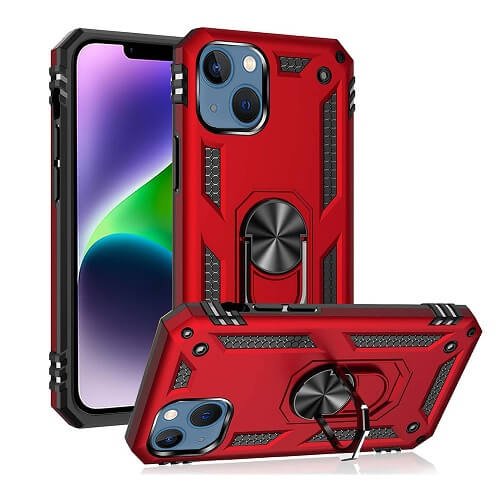 Apple iPhone 14 Plus Magnetic Ring Rugged Shockproof Case Heavy Duty Protective Back Cover (Red)