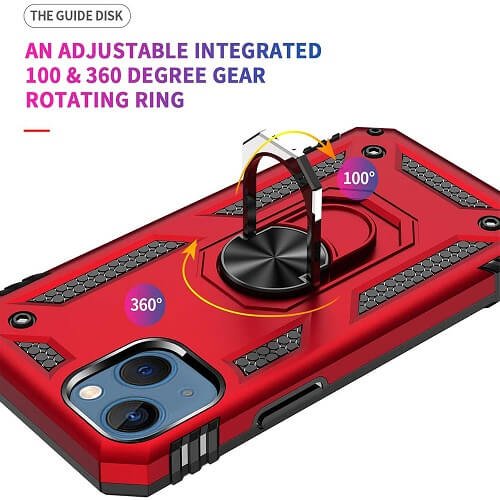 Apple iPhone 14 Plus Magnetic Ring Rugged Shockproof Case Heavy Duty Protective Back Cover (Red)