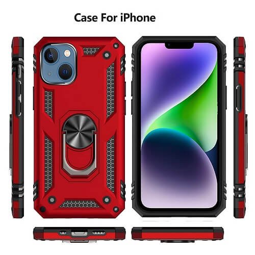 Apple iPhone 14 Plus Magnetic Ring Rugged Shockproof Case Heavy Duty Protective Back Cover (Red)