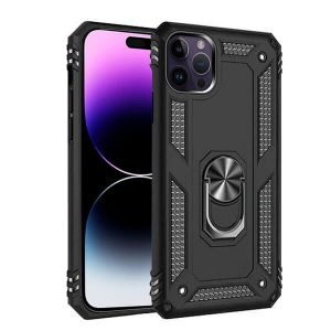 Apple iPhone 14 Pro Max Magnetic Ring Rugged Shockproof Case Heavy Duty Protective Back Cover (Black)