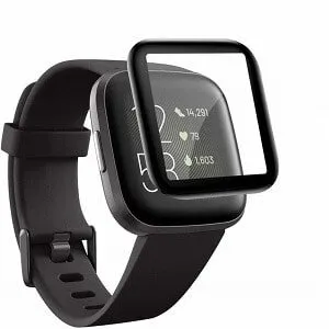 (2 Pcs) Fitbit Versa Lite Screen Protector Full Coverage Tempered Glass Guard (Black)