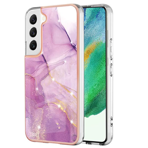 For Samsung Galaxy S21 FE Case Hard back Marble Pattern Slim Design Enhanced Camera and Screen Protection Girls and Women Cover (Purple)