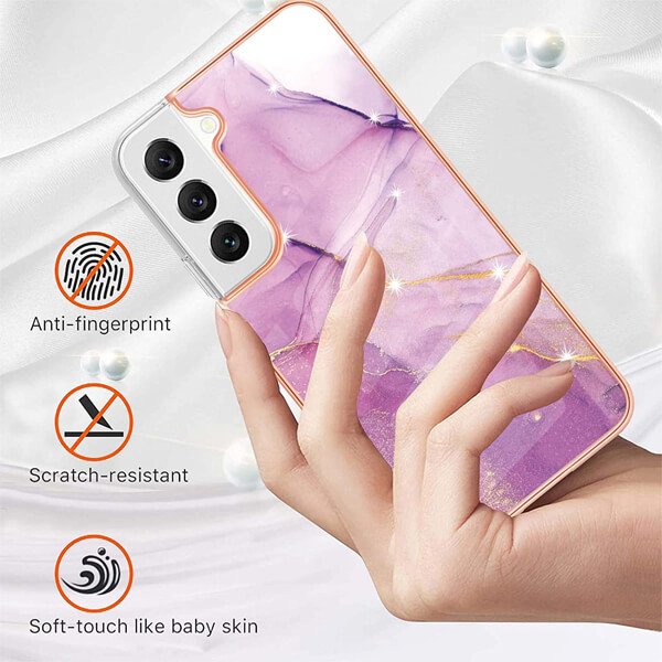 For Samsung Galaxy S21 FE Case Hard back Marble Pattern Slim Design Enhanced Camera and Screen Protection Girls and Women Cover (Purple)