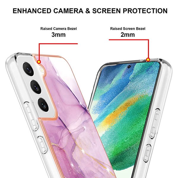 For Samsung Galaxy S21 FE Case Hard back Marble Pattern Slim Design Enhanced Camera and Screen Protection Girls and Women Cover (Purple)