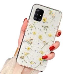 Samsung Galaxy A71 Smart Shockproof Dry Flower Glitter TPU Cover Case (Yellow)