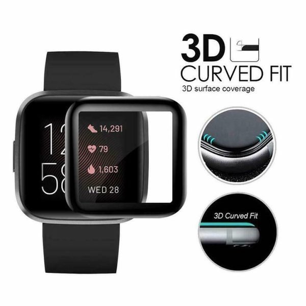 (2 Pcs) Fitbit Versa 2 Screen Protector Full Coverage Tempered Glass Guard (Black) - Image 2